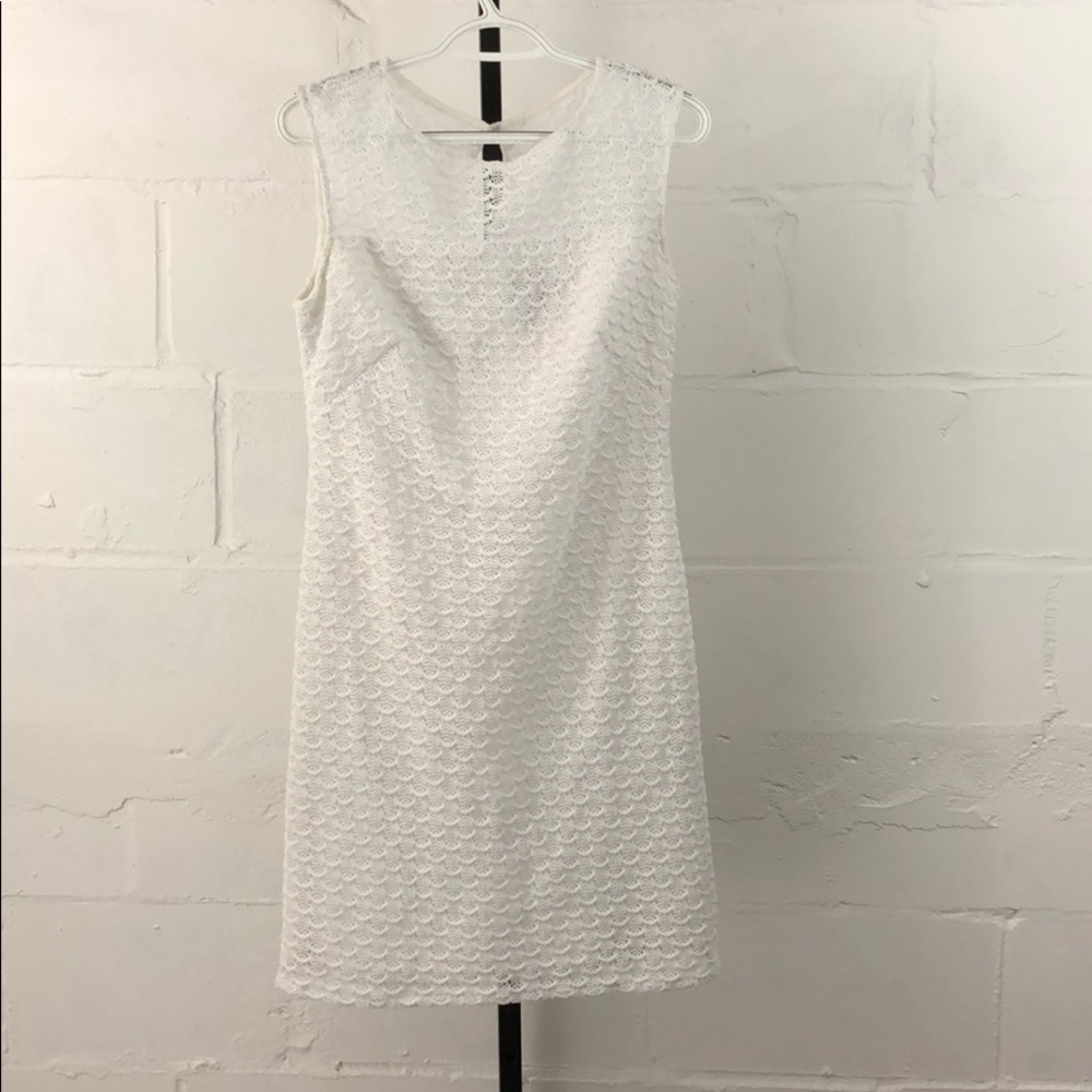 Adrianna Papell White Lace Sheath Dress